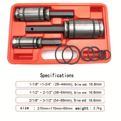 Pipe Expander Spreader Tool Set 3-Piece with 12 O-Rings – 1-1/8" to 3-1/2" Exhaust Muffler Silencer Repair Drop Forged Heat-Treated Steel for Car & Truck