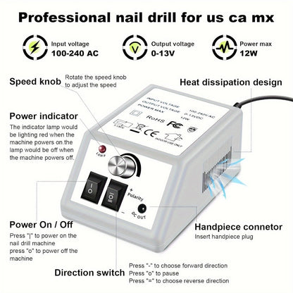 Professional Nail Drill Kit 20000RPM with 6 Drill Bits & 50 Sanding Bands — Electric Manicure Pedicure Machine Low Noise Dual-Hand for Acrylic Gel Natural Nails, Home & Salon Nail File Set, 8-in-1 Option