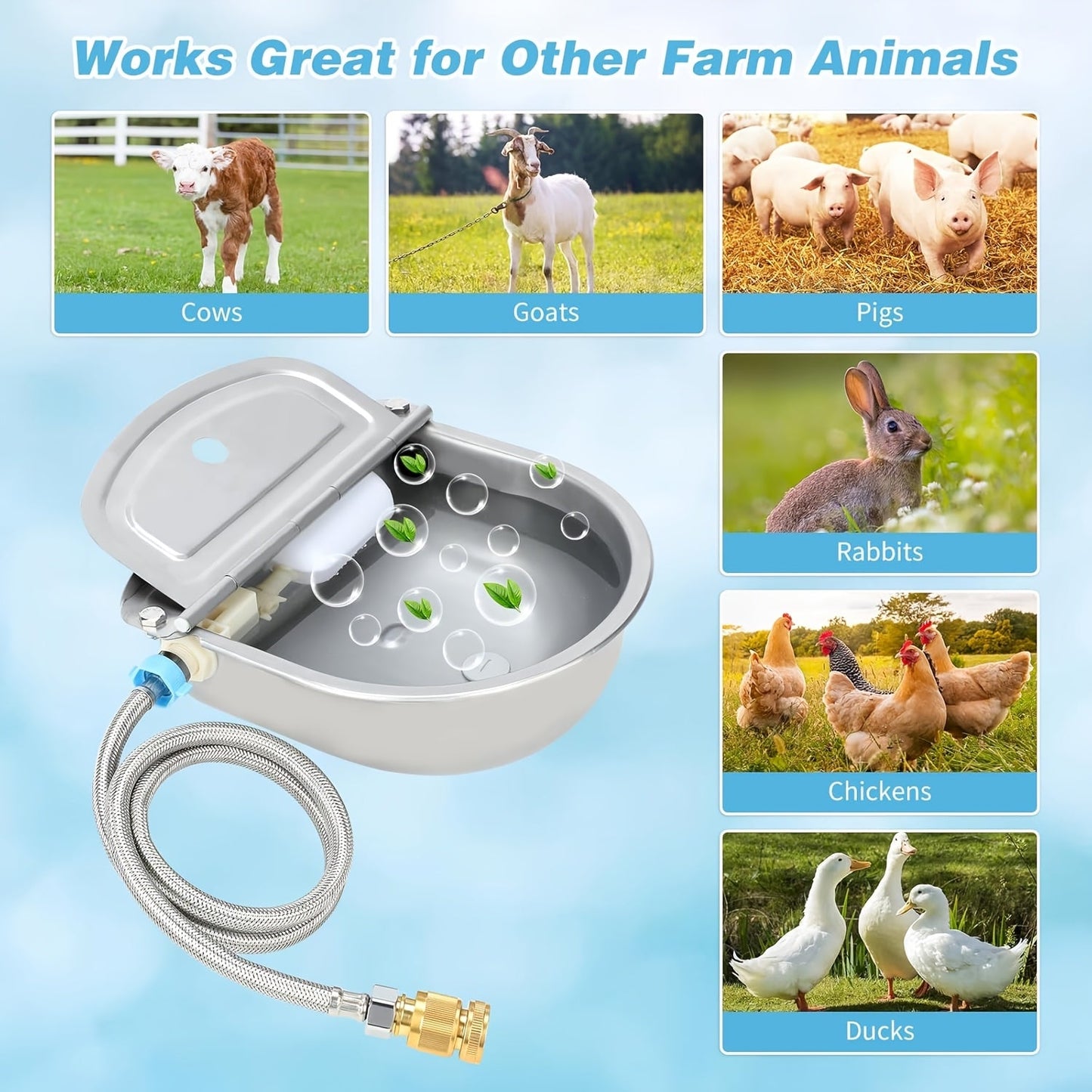 Automatic Water Dispenser for Dogs & Farm Animals – Heavy-Duty Stainless Steel Leakproof Pet Waterer with Easy-Clean Spout for Horses, Cattle, Pigs, Chickens, Rabbits, Goats & Ducks, Farm Kennel Stable