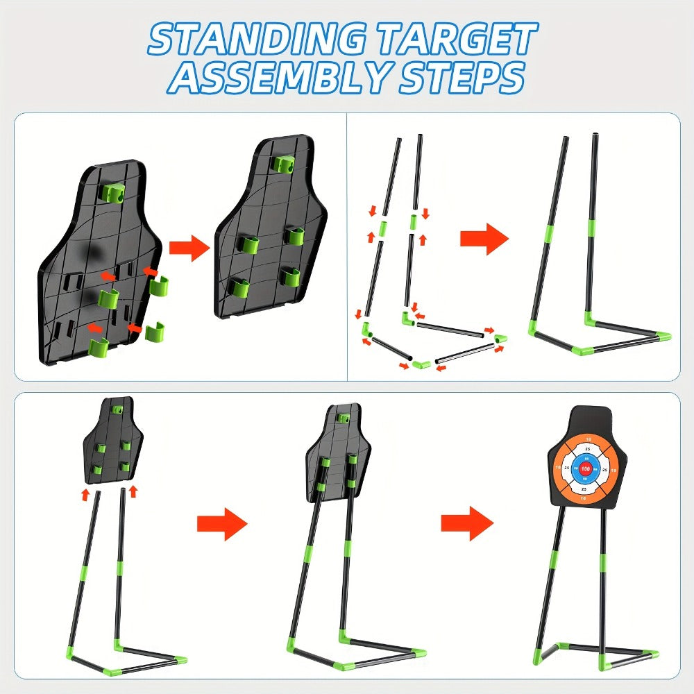 Kids Bow and Arrow Archery Set 10 Suction Cup Arrows Quiver Standing Target Safe Outdoor Toy Boys Girls Ages 3+ Birthday Christmas Holiday Gift Young Archers Green