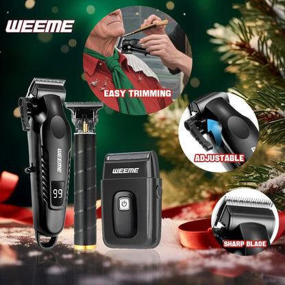 Hair Clipper Grooming Kit for Men USB Rechargeable with LCD Display | 8 Guide Combs Trimmer Shaver Set | Professional Home Hair Cutting Kit | Single 2pcs 3pcs Options Gift Set for Men