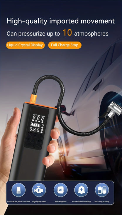 Portable Tire Inflator Air Compressor 150 PSI – Cordless Electric Air Pump with Digital Pressure Gauge, LED Light, USB-C Charging for Car, Motorcycle, Bicycle & Ball Inflation
