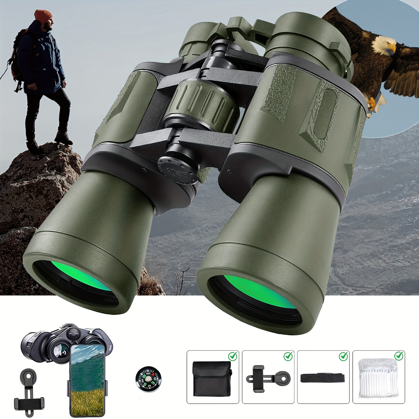 10x50 Binoculars with Phone Adapter – Bird Watching & Travel
