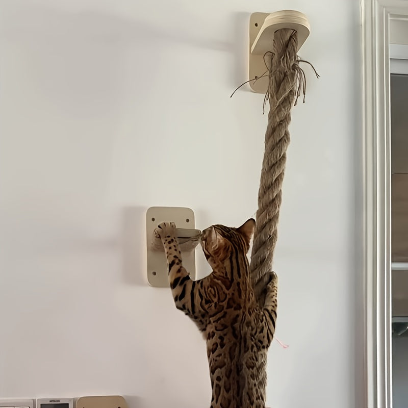 Cat Wall Climbing Rope Jumping Platform – Wall-Mounted Natural Hemp Rope Perch for Indoor Cats & Kittens | Space-Saving Cat Climbing Wall System, Enclosure Ladder & Sports Toy Accessory
