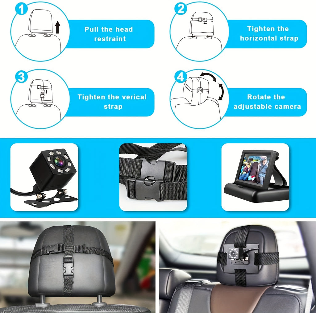 Baby Car Mirror with 4.3'' HD Night Vision Function Display, Safety Car Seat Camera with Wide Crystal Clear View, Easily Observe The Baby's Move(Not USB)