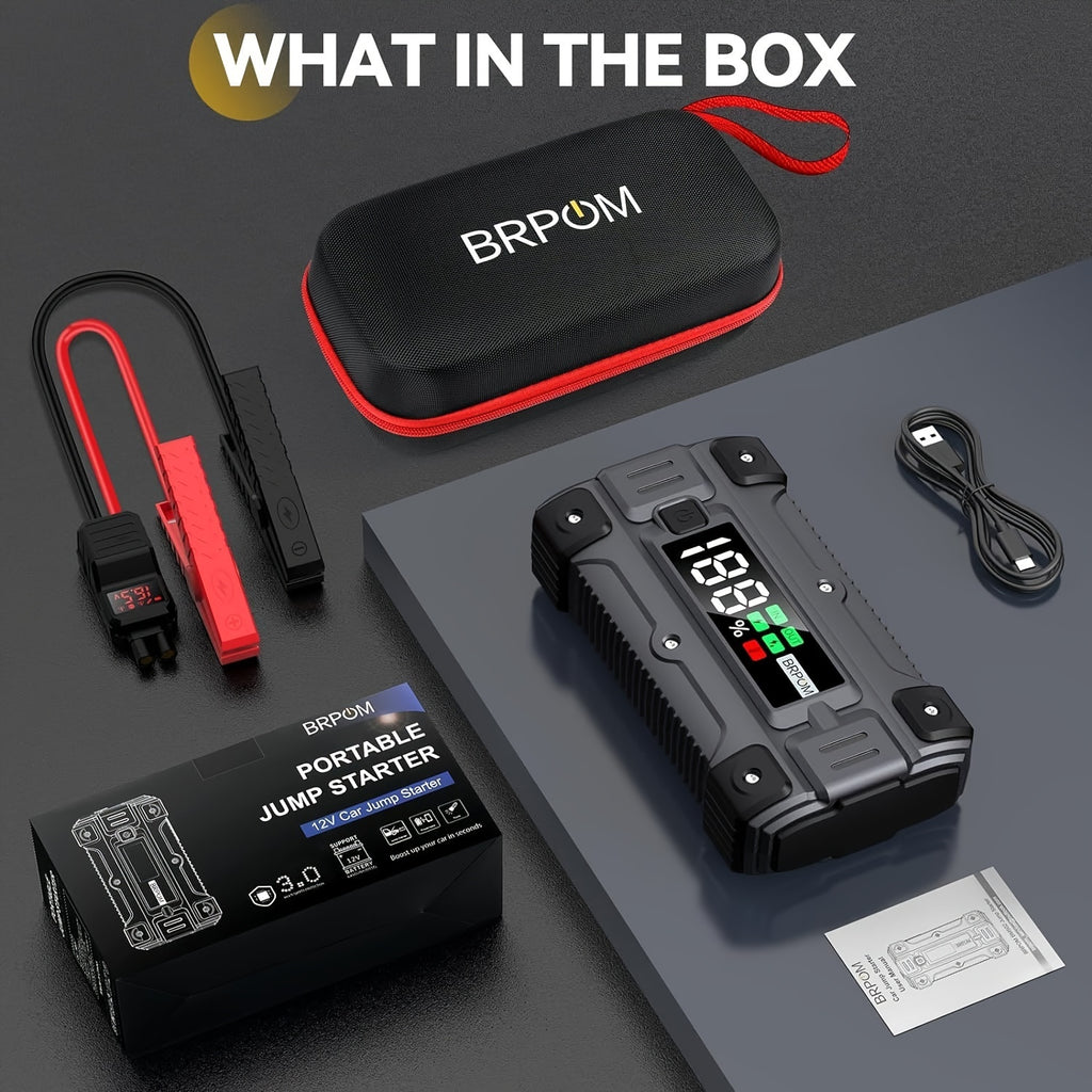 Car Jump Starter, 6000A Peak 26800mAh (Up to All Gas or 2.64gal Diesel Engine, 50 Times) 12V Auto Booster Battery Charger Jump Box with Quick Charger Smart Jump Cables with LED Screen