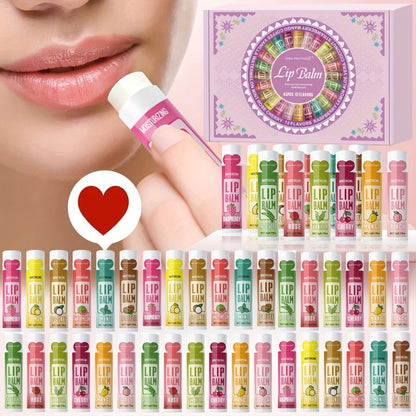 Lip Balm Gift Set 48pcs MISS FACTORX - Moisturizing Glycerin Lip Butter, Hypoallergenic Natural Finish for All Skin Types, Unisex Adult Lip Care Variety Pack, Valentine's Day & Mother's Day Gift for Her
