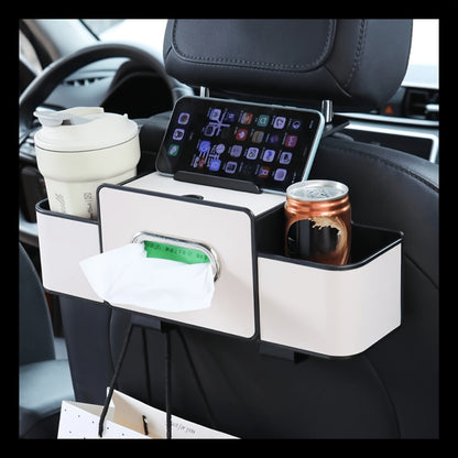 Car Backseat Organizer 8-in-1 – 2-Pack Multi-Function Hanging Storage with Cup Holders & Napkin Drawer, Large Capacity Back Seat Organizer for Family Trips | Black & Beige