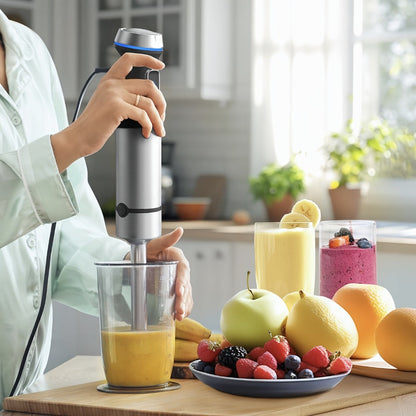 Immersion Blender 7-in-1 Hand Blender 1000W - 16-Speed Handheld Stick Blender with Stainless Steel Blade, 27oz Mixing Beaker, 20oz Chopper, Whisk & Milk Frother, for Soups, Smoothies & Baby Food