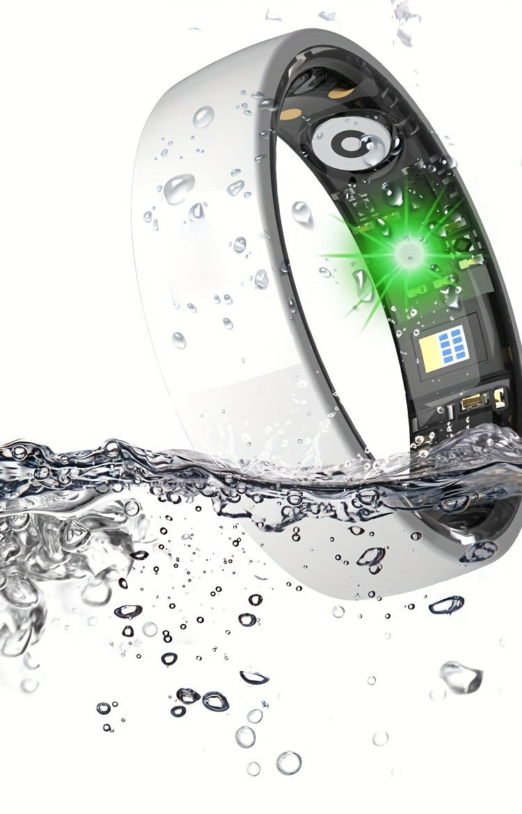 Fitness Tracker Smart Ring – IP68 Waterproof, Sleep & Step Monitor, Crystal Charging Case, Stainless Steel | Men & Women Sizes 7–13