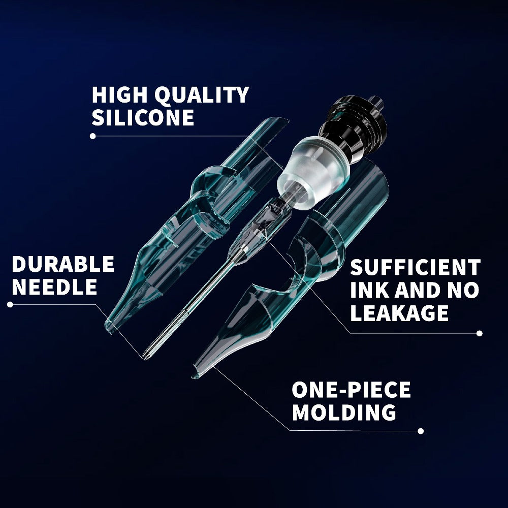 EO Sterilized Tattoo Cartridge Needles 50pcs Mixed Sizes 3RL 5RL 7RL 9RL 5RS 7RS 9RM 15RM 7M1 15M1 - Anti-Backflow Membrane Round Liner Shader Magnum for Tattoo Machine Pen & Body Art