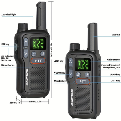 FRS Two Way Radio Rechargeable, BAOFENG BF-T18 Walkie Talkies Long Range with NOAA Weather Alert, VOX Hands-Free, 1500mAh USB-C Battery, LED Flashlight, for Hiking Camping Outdoor Adults 2 Pack