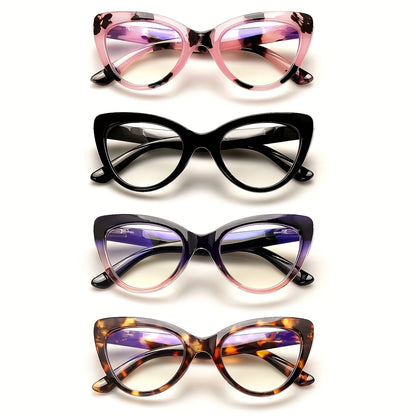 Cat Eye Reading Glasses 4 Pack Women Blue Light Blocking – Leopard Print Gradient Stylish Frames, Spring Hinges, Computer Readers for All Face Shapes, Multiple Magnification Strengths