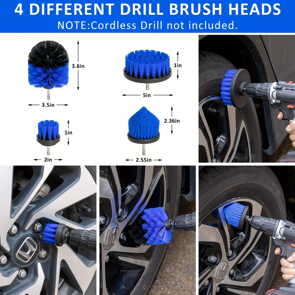 Car Detailing Brush Set, Car Detailing Kit, Auto Detailing Drill Brush Set, Car Detailing Brushes, Car Wash Cleaning Tools Kit For Interior, Exterior, Wheels, Blue