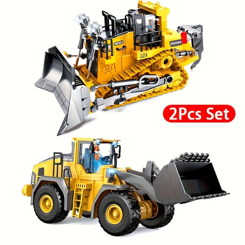 RC Excavator Toy 1:18 Scale 2.4GHz Remote Control with Metal Scoop 680-Degree Rotation Lights & Sound – Construction Vehicle Set Dump Truck Bulldozer Loader for Boys Ages 8+ Birthday Christmas Gift
