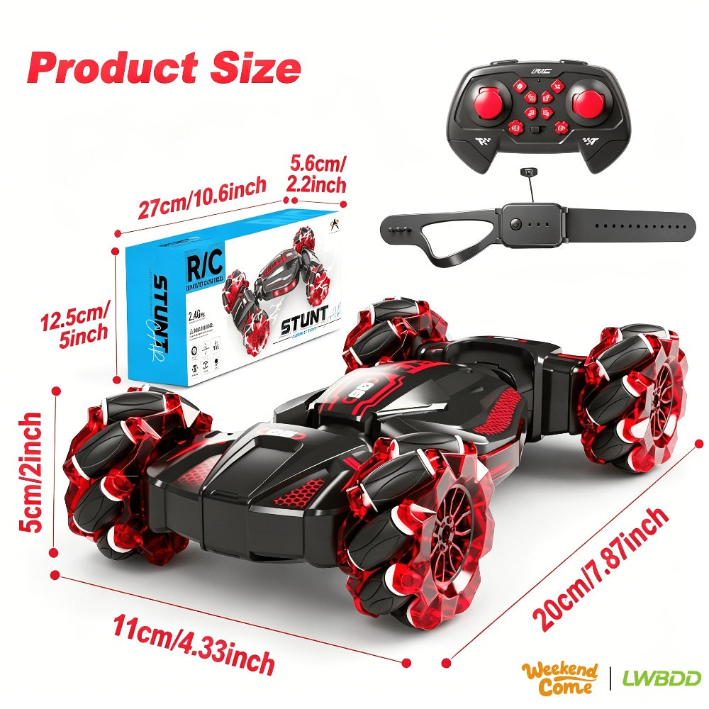 RC Stunt Car 1:24 Scale 8WD Dual Remote Control for Kids Boys Girls – 2.4GHz 28KM/H Crash-Resistant Race Car All-Terrain Tires LED Lights Two Player Birthday Christmas Holiday Gift Red Blue