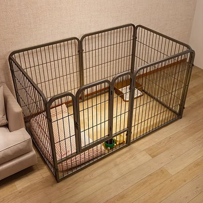 Indoor Dog Playpen Enclosure – Stainless Steel Multi-Functional Pen with Rest, Play & Potty Area | Flexible Shape for Small to Medium Dogs, Durable Metal Construction, Black & White