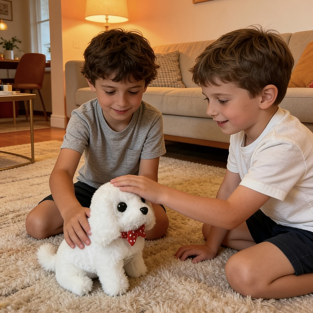 Walking Barking Robot Puppy Gift Set – Interactive Electronic Dog Toy with Realistic Sounds Soft Slow-Rebound Plush Filler White Gift Box, Best Birthday Christmas Gift for Kids Boys Girls Ages 3+