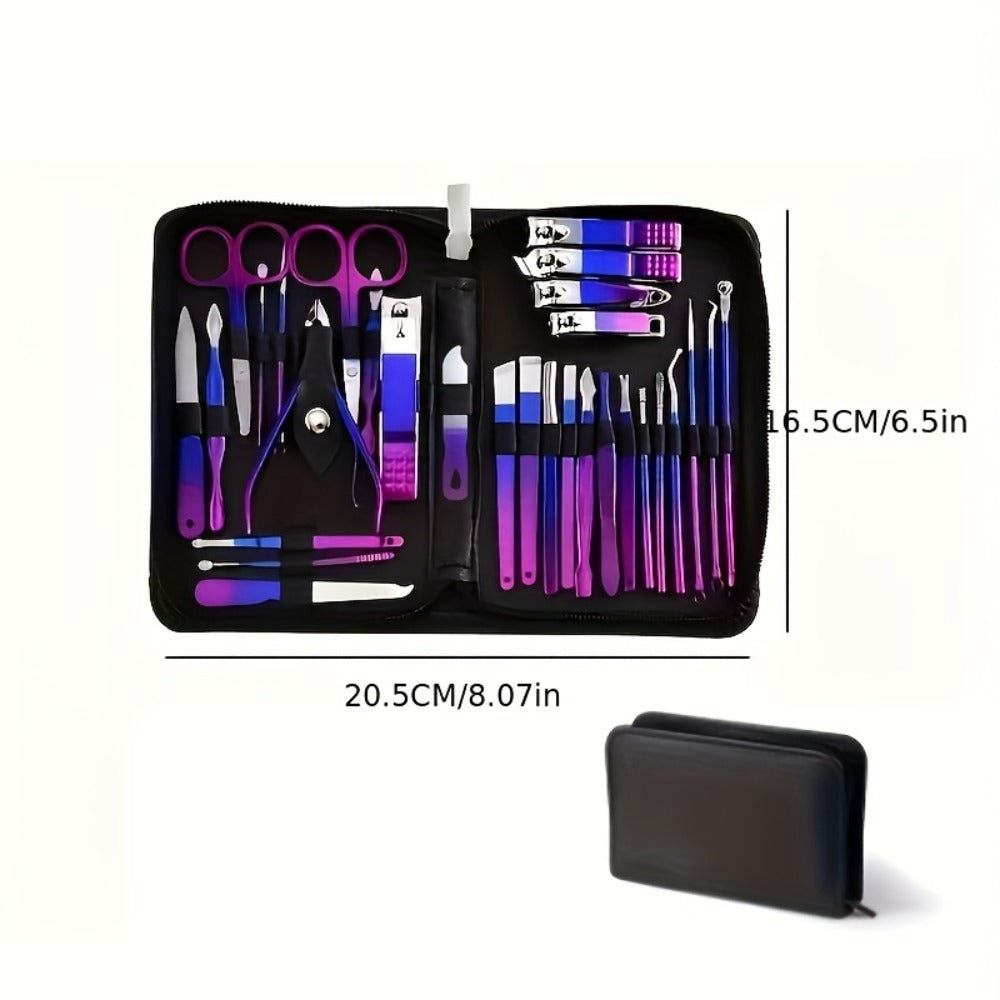 Manicure Set 9 18 30 60pcs Professional Nail Clipper Pedicure Kit Portable Travel Grooming Tools — Cuticle Trimmer Nail File Nail Care Gift Set for Women Girls, Gradient Pink Black Green