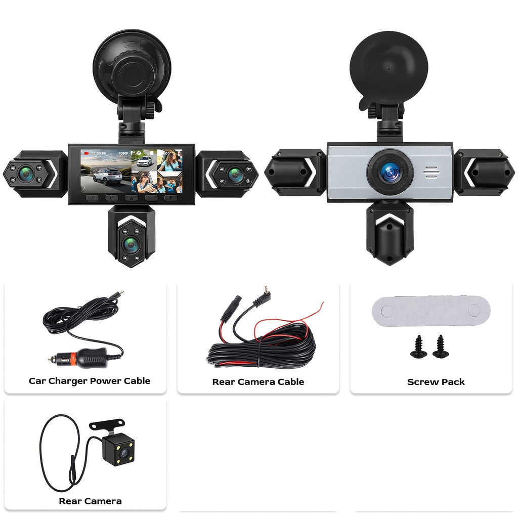 NAVITROEY 4/5Lens 1080P 360° Panoramic Dash Cam Set, 1080P Front+720P Full Coverage Rear/Left/Right/Inside, FIVE-Screen Split Display, Super Night Vision, WDR, G-Sensor, Loop Recording-Car Accessories/Car Dashcam, 64GB Memory Card.