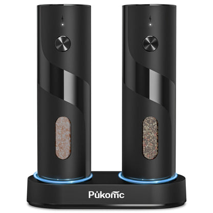 Electric Pepper Grinder Set USB-C Rechargeable with LED Light Ceramic Core Adjustable Coarseness One-Hand Automatic Salt Pepper Mill Kitchen Gift for Home Cooking Camping BBQ