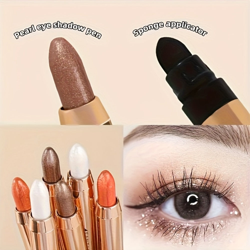 Squalane Shimmer Eyeshadow Stick Set 6 Pcs Double Head Highlighter Pen — One-Touch Luminous Eye Makeup, Plant-Based Formula, Long-Lasting Gift Set for Women & Beginners