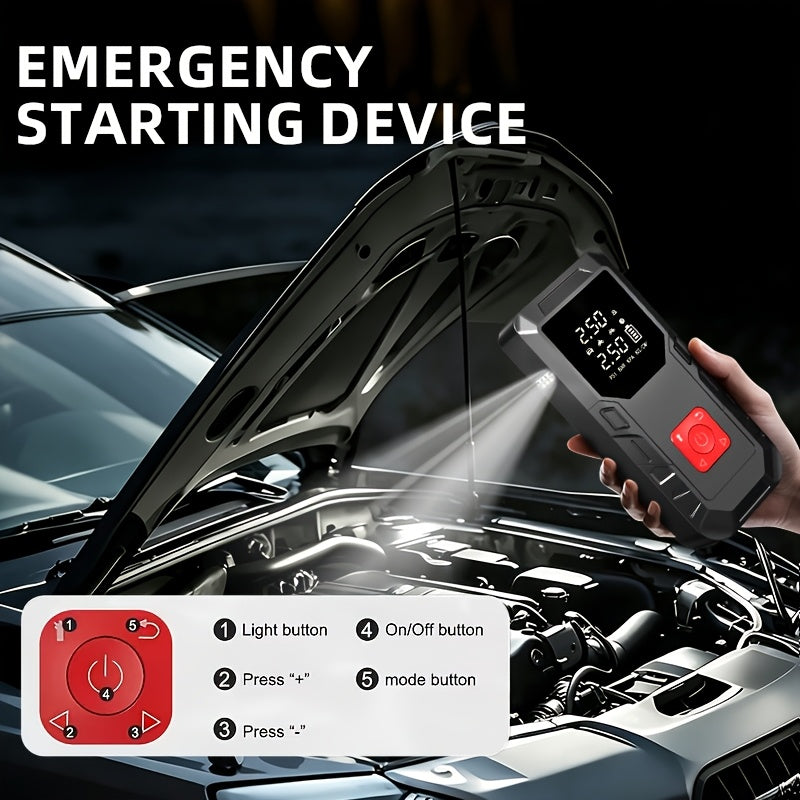 9-in-1 Car Jump Starter with Air Compressor, 150PSI Portable Digital Tire Inflator & Vehicle Battery Charger, for 2.38Gal Gas/2.64Gal Diesel Engines, Built-in LED Emergency Light, Compact High-performance Auto Accessory for Outdoor Adventures