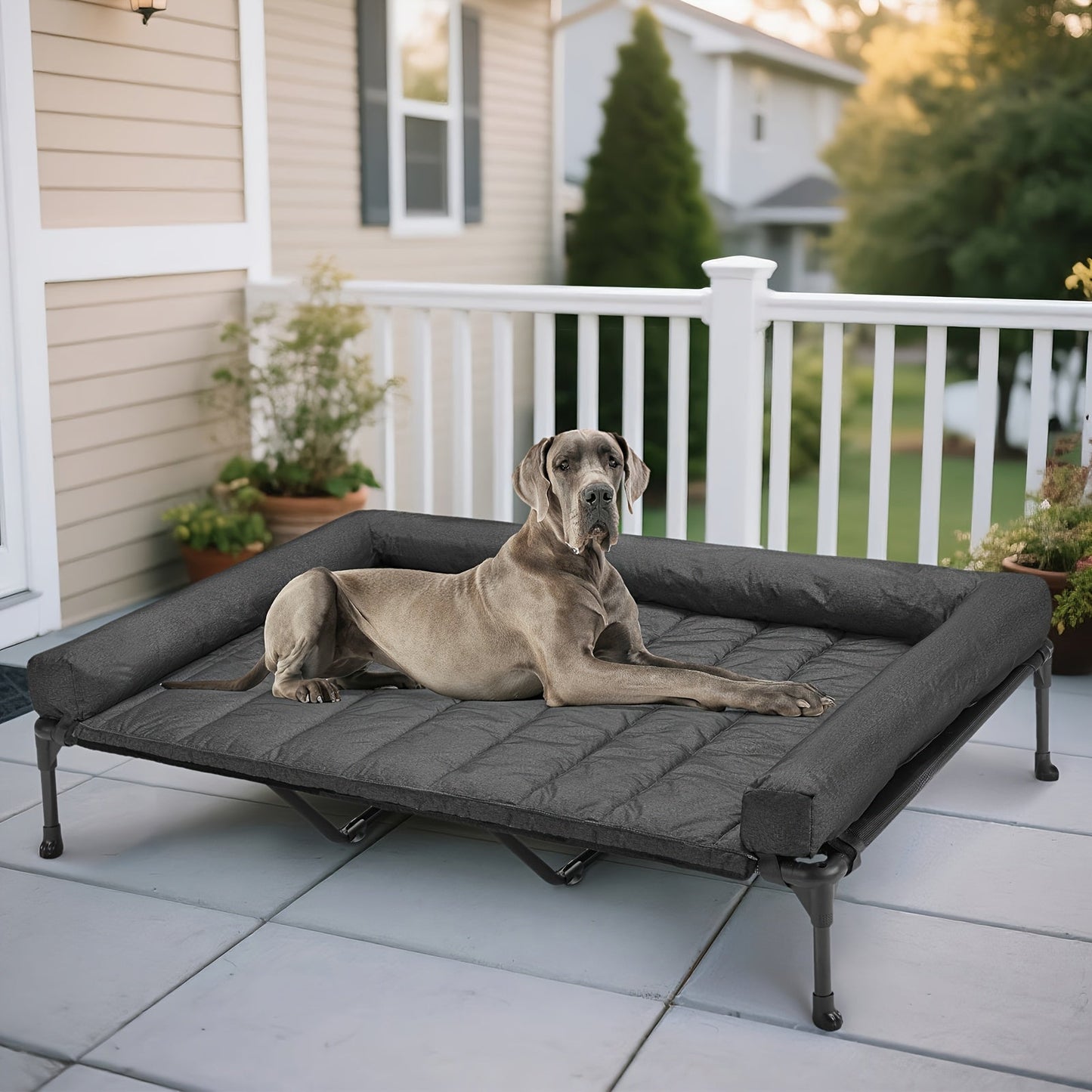 Elevated Dog Bed with Cooling Mesh & Removable Bolster Pillow Top Mat – Raised Dog Cot Bed, No-Slip Feet, Breathable Dog Sofa Bed for Indoor & Outdoor Use