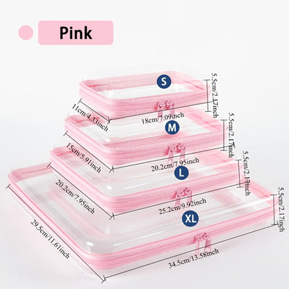 Clear Storage Box Set 4 Pcs Hard Transparent Zipper Organizer Plastic Case S M L XL Makeup Cosmetics Snacks Stationery Kids Toys Multi-Color Purple Blue Pink White