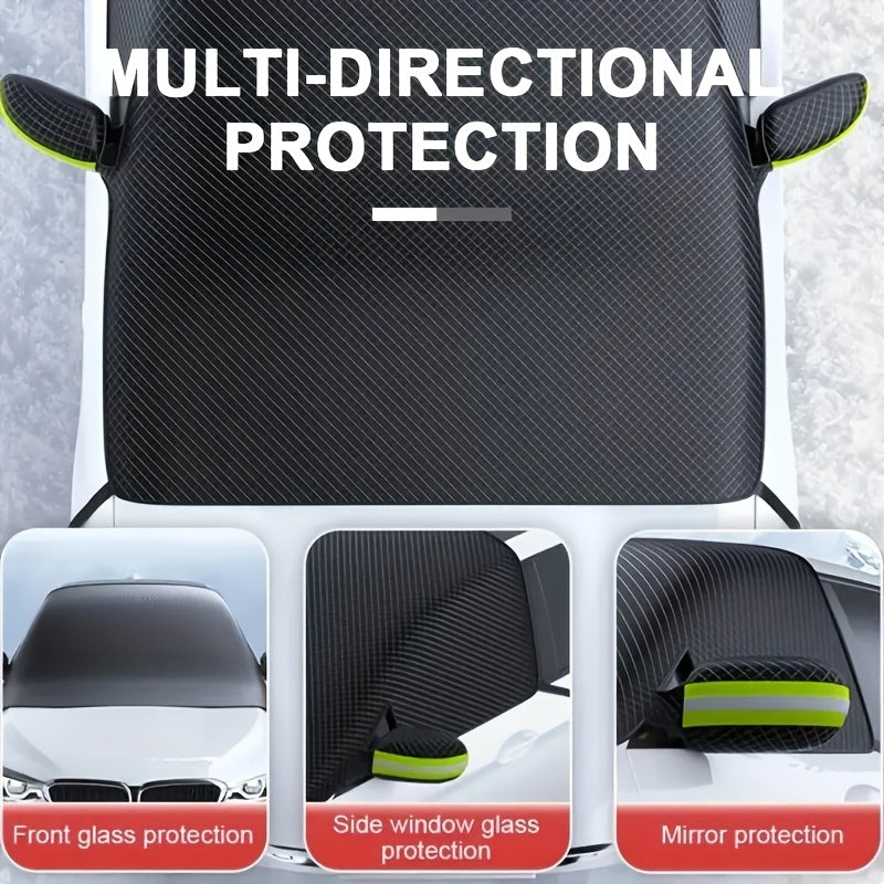 Magnetic Car Sunshade Cover Universal Fit – UV Blocking Heat Insulating Snow Wind Leaf Proof with Reflective Strips, 3-Window Extendable Design for SUV Sedan MPV Off-Road