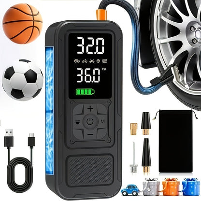 Cordless Tire Inflator Portable Air Compressor – 160PSI 5X Faster Inflation, Digital Pressure Gauge & LED Light, Wireless Air Pump for Car, Motorcycle, Bike & Ball, Compact Auto Tire Pump