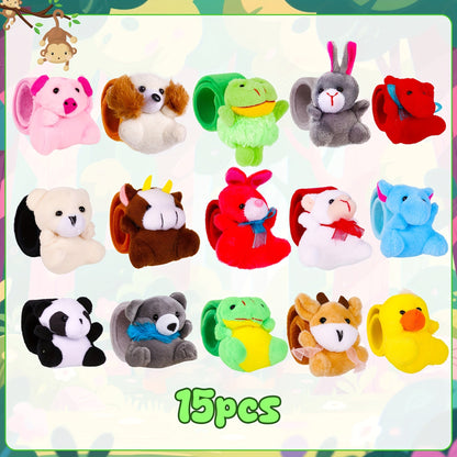 Stuffed Animal Slap Bracelets Bulk for Kids – Cute Plush Assorted Animal Bracelets for Party Favors, Classroom Prizes, Goodie Bag Fillers, Carnival Toys, Holiday Gifts (6/10/15/30 Pack)
