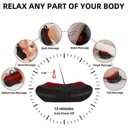 Neck & Back Massager Pillow with Heat – Wireless 3D Kneading Acupressure Electric Massage Pillow for Lumbar, Shoulder & Neck Pain Relief, Portable Unisex Gift