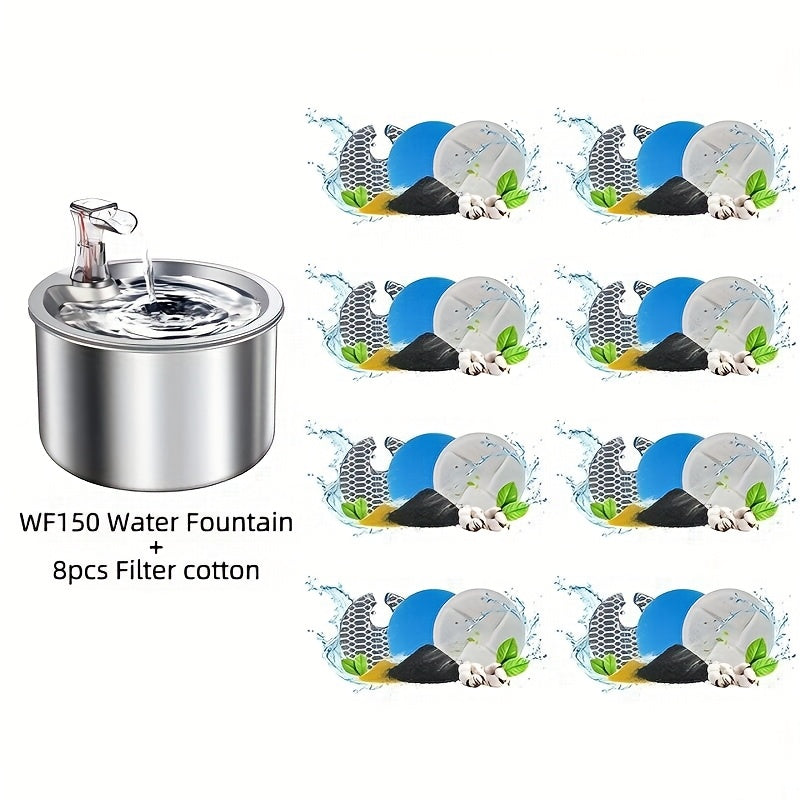 Stainless Steel Pet Water Fountain – USB Automatic Cat & Dog Water Dispenser with Transparent Window, 2-in-1 Design, Multiple Sizes & Replacement Filters