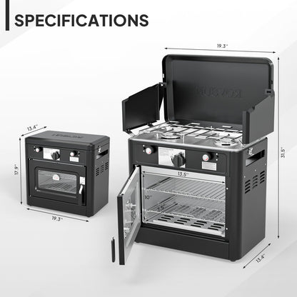 Camping Stove with Oven 2-in-1 – Portable Propane Double Burner 16,000 BTU & Outdoor Oven Combo with Auto-Ignition & Thermometer | Camping, Backyard & Picnic Cooking