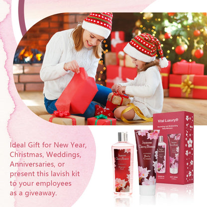 Cherry Blossom Body Wash Set for Women 8oz – Moisturizing Body Cream & Shower Gel Gift Set Light Non-Sticky Long-Lasting Floral Scent All Skin Types Valentine's Day Mother's Day Birthday Gift
