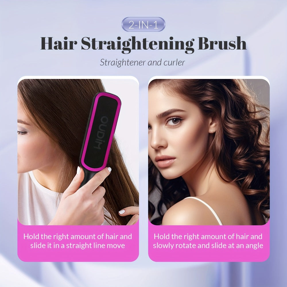 6-Setting Ionic Hair Straightener Brush with Fast Heat-Up & Anti-Scald Protection – Precise Temperature Control Flat Iron Straightening Comb for Women, All Hair Types, Home & Salon Use