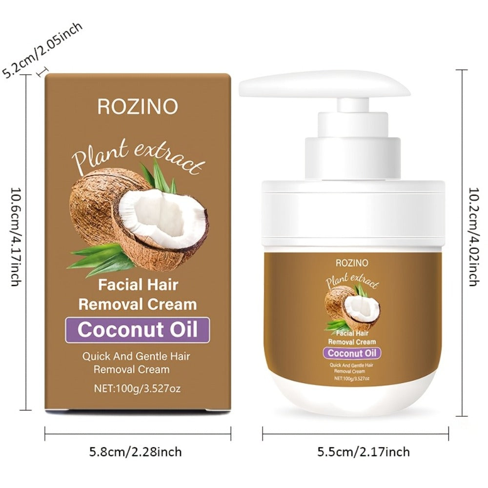 Coconut Oil Hair Removal Cream 2-Pack Gentle Depilatory for Women & Men — Natural Ingredients Deeply Hydrating Minimizes Irritation, Smooth Skin for Face Legs Arms Body, At-Home Painless Hair Removal Set