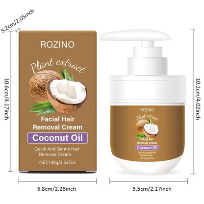 Coconut Oil Hair Removal Cream 2-Pack Gentle Depilatory for Women & Men — Natural Ingredients Deeply Hydrating Minimizes Irritation, Smooth Skin for Face Legs Arms Body, At-Home Painless Hair Removal Set