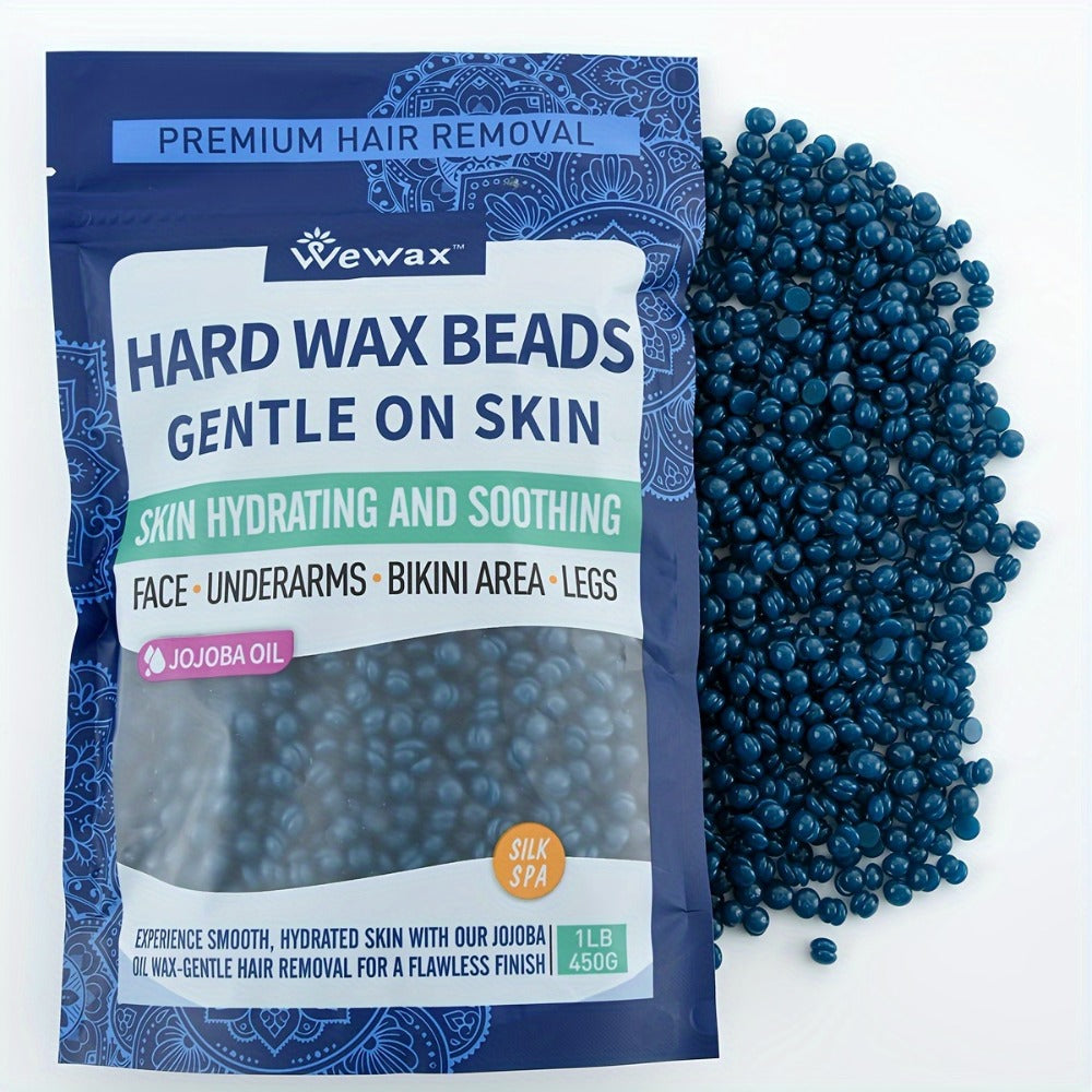 Hard Wax Beads 450g Brazilian Strong Adhesion No-Strip – Precision At-Home Waxing for Bikini Legs Underarms Arms Body Face, Hair Removal Wax Kit for Women, Dark Blue & Light Blue