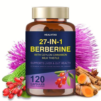 Liver Detox & Gut Health Supplement with Berberine, Ceylon Cinnamon, Milk Thistle, Green Tea & Aloe Vera – Natural Herbal Formula for Blood Sugar, Immune & Metabolic Support – 120 Capsules for Men and Women