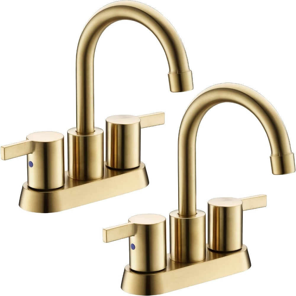 Bathroom Faucet 4-Inch 2-Handle Centerset – 360° Swivel Spout, Pop-Up Drain & Supply Lines Included, 2-3 Hole Vanity Sink Faucet for RV & Home, Brushed Gold, Matte Black, Nickel & Chrome