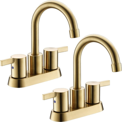Bathroom Faucet 4-Inch 2-Handle Centerset – 360° Swivel Spout, Pop-Up Drain & Supply Lines Included, 2-3 Hole Vanity Sink Faucet for RV & Home, Brushed Gold, Matte Black, Nickel & Chrome