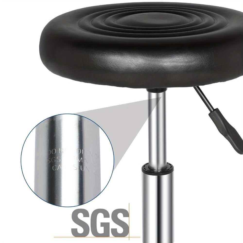 Round Padded Swivel Bar Stool 360° with Chrome Base - Adjustable Height Salon Kitchen Counter Stool for Nail Salon Beauty Studio Home Bar Reception, Black & White, 13"x24"