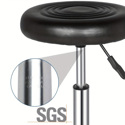 Round Padded Swivel Bar Stool 360° with Chrome Base - Adjustable Height Salon Kitchen Counter Stool for Nail Salon Beauty Studio Home Bar Reception, Black & White, 13"x24"