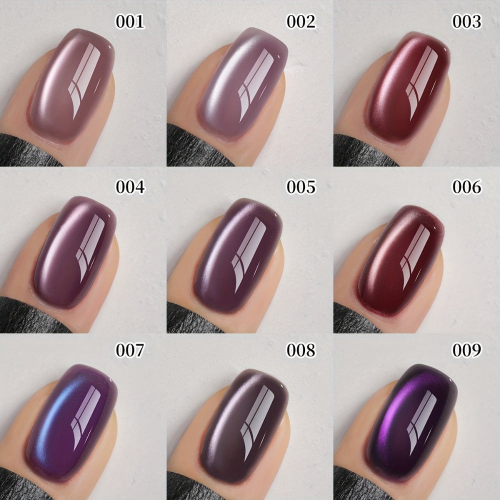 Purple Cat Eye Magnetic Gel Polish Set 9 Colors UV LED Soak Off | 3D Light-Shifting Effect 0.51oz Each Long Lasting Chip-Free | Salon & Home DIY Nail Art Manicure Kit for Women Beginners