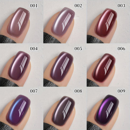 Purple Cat Eye Magnetic Gel Polish Set 9 Colors UV LED Soak Off | 3D Light-Shifting Effect 0.51oz Each Long Lasting Chip-Free | Salon & Home DIY Nail Art Manicure Kit for Women Beginners