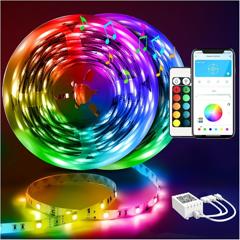 Smart LED Strip Lights 5050 RGB IC App & Remote Control, Music Sync Color Changing, for Bedroom Living Room Kitchen TV Home Decoration, Party Holiday Lighting – 25ft 50ft 100ft 130ft 200ft Available