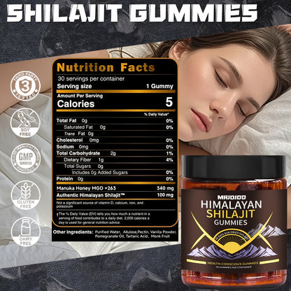 Shilajit Gummies Sugar-Free with Natural Fulvic Acid & Humic Acid | Sweetened with Manuka Honey for Energy Vitality & Mineral Support | Clean Formula 30 or 60 Gummies