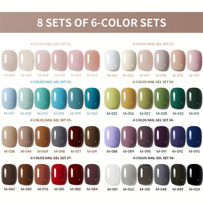 Solid Color Gel Nail Polish Set 6pcs Self-Leveling Soak-Off UV LED High Gloss Chip-Resistant – Popular Salon Shades for Daily Manicure, 8 Color Palettes Available, Nail Art Gift for Women